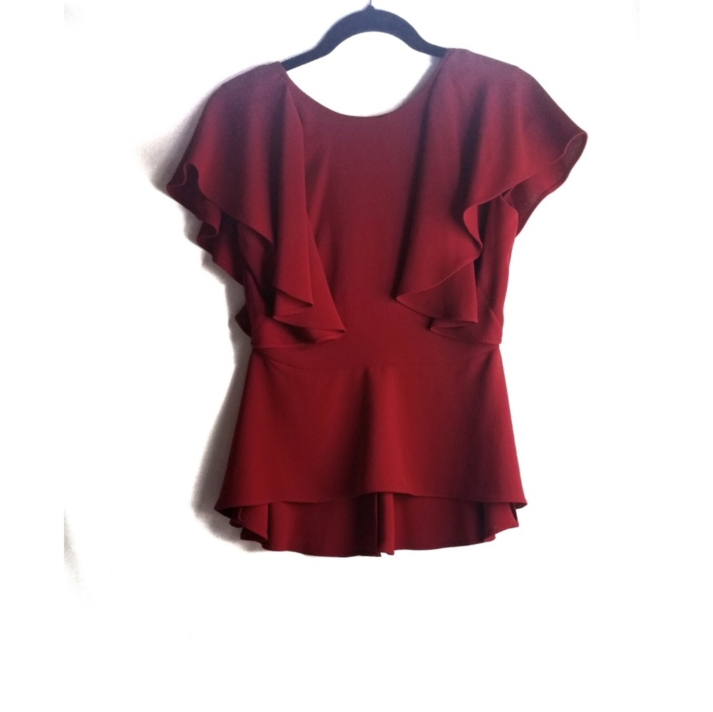 ZARA Woman Red Ruffle Sleeve Top - Picture 2 of 8